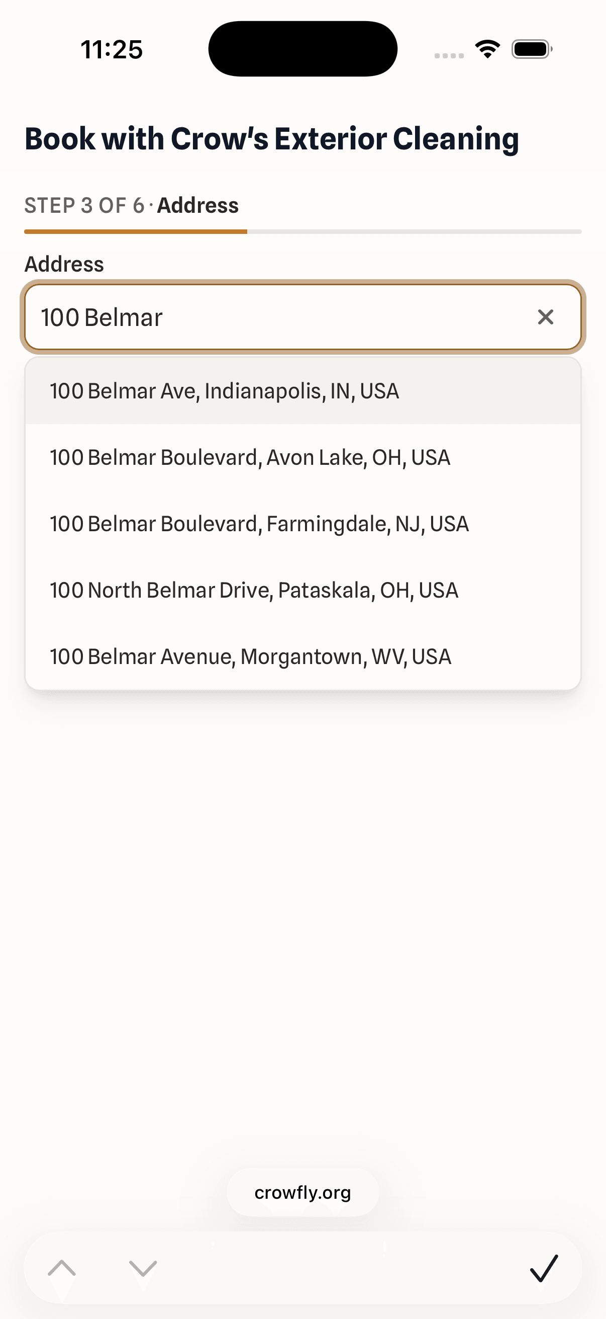 The booking widget capturing the job address with autocomplete.
